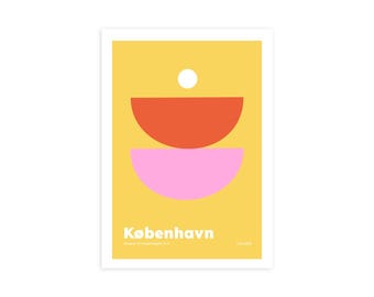 Copenhagen Art Print: Abstract Shapes, Pink & Yellow Travel Art