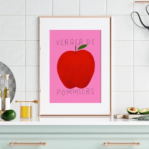 Apple Orchard Print Fruit art print, fruit wall art, Food art print, French art, Pomme, Kitchen art, Kitchen Wall art, Apple art image 2