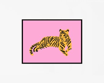 Queen of the Jungle Print Pink Yellow Art Tiger Art Tiger - Etsy