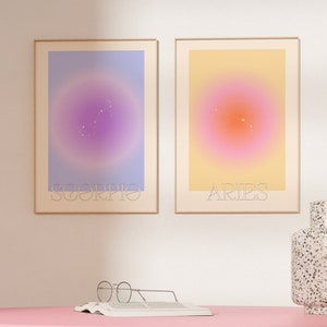 Custom Zodiac Print | Gradient Grain art, horoscope art, star sign print, pastel art, custom art, pastel art, constellation, aura print.