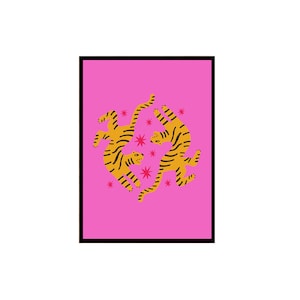 Year of the Tiger Print - Tiger Art, Tiger illustration, Minimal art, Pink and Yellow art, Animal art, Jungle art, Colorful art.