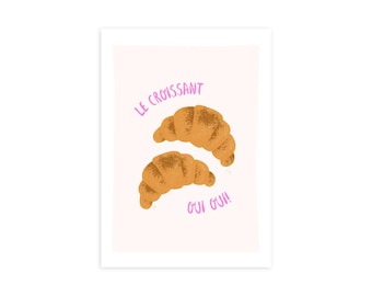 Le Croissant Print | Food art, Bakery art, Croissant art, French art, Kitchen art, French art print, Pastry, Breakfast art.