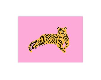 Pink Tiger Art Print: Vibrant Big Cat Illustration, Minimalist Animal Wall Art