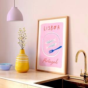 Lisbon Portugal Art Print: Sardines, Travel Foodie Kitchen Decor image 3