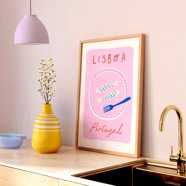 Lisbon (Lisboa) Portugal Print | Travel art, Food art print, Kitchen art print, Lisbon Art, Sardine art print, Foodie art print, Foodie gift