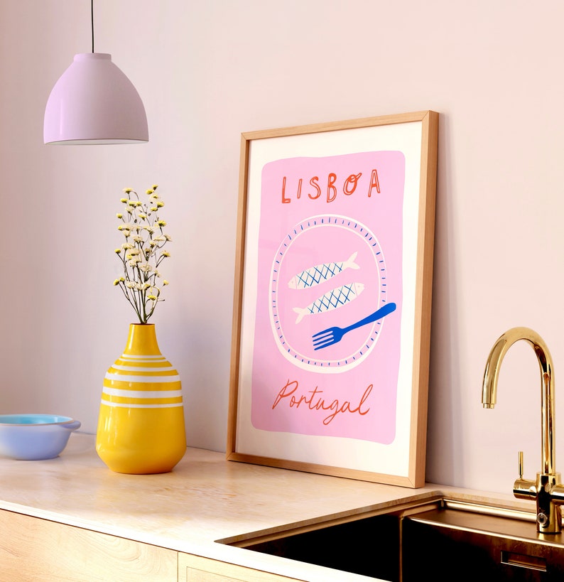 Lisbon Portugal Art Print: Sardines, Travel Foodie Kitchen Decor image 3