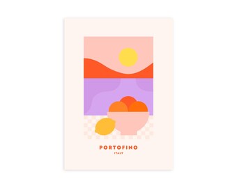 Portofino Italy Art Print: Minimalist Fruit Illustration