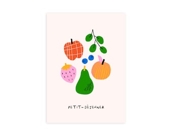 Colorful Fruit Art Print: Kitchen Food Illustration