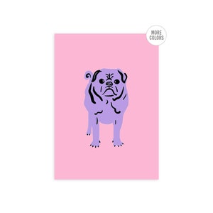 Puggala Print | Cute dog art, Pug art, Pug art print, pug illustration, dog art, green purple pink art, dog decor, cute dog art, dog print.