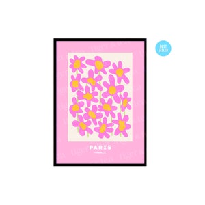 Paris Flower Print | Minimal art, floral art, pastel art, cute art, French art, flower illustration, travel art, pink flower art print.