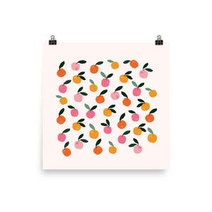 Citrus Print Cute Minimal Fruit Art Print, food art, Oranges, Apple, Cute food art, pastel art, Food wall art, kitchen art. image 3