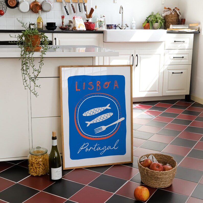 Lisbon Portugal Art Print: Sardines, Travel Foodie Kitchen Decor image 8
