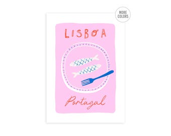 Lisbon Portugal Art Print: Sardines, Travel Foodie Kitchen Decor