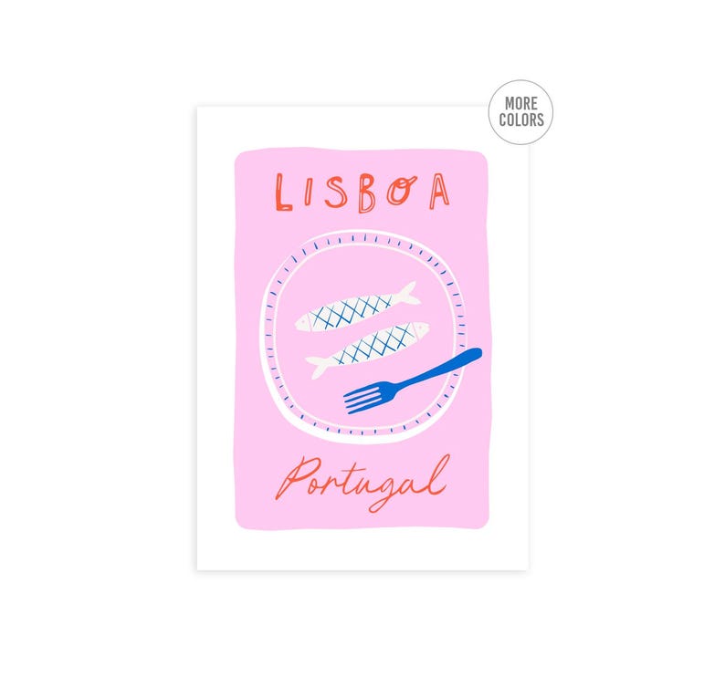 Lisbon Portugal Art Print: Sardines, Travel Foodie Kitchen Decor image 1