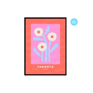 Toronto Flower Print | Minimal art, floral art, pastel art, travel art, Canada art, city art, flower Illustration, flower art print.