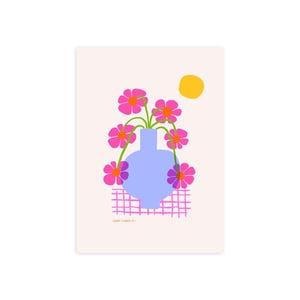 Sunday Flowers Pt.1 - Flower art print, floral illustration, flower vase, colorful art, flower wall art, pink flower print, pink art