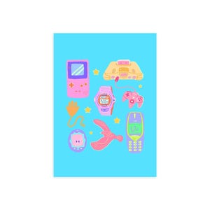 90s Playtime - Nostalgia Art Print, Retro Toys and Gadgets