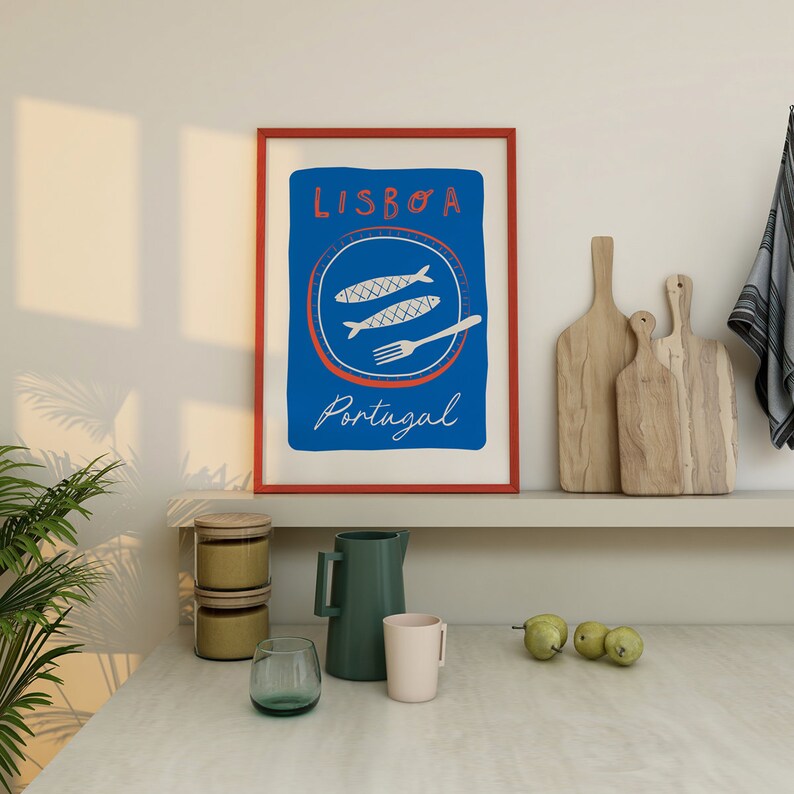Lisbon Portugal Art Print: Sardines, Travel Foodie Kitchen Decor image 7