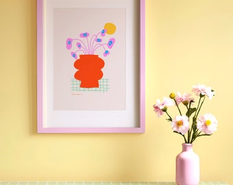 Sunday Flowers Pt.3 - Flower art print, floral illustration, flower vase art, colorful art, flower wall art, pink flower print, flower print