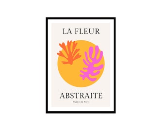 Abstract Flower Print -  Abstract art, flower art, floral art, Mattise inspired art, yellow & pink art, French art, colorful art
