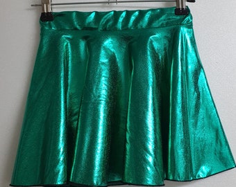 Full circle metallic/wet look lycra dance/party/skater skirt choice of colours and sizes