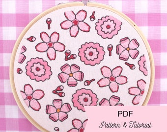 Pink Cherry Blossom PDF Embroidery Pattern & Tutorial (August)