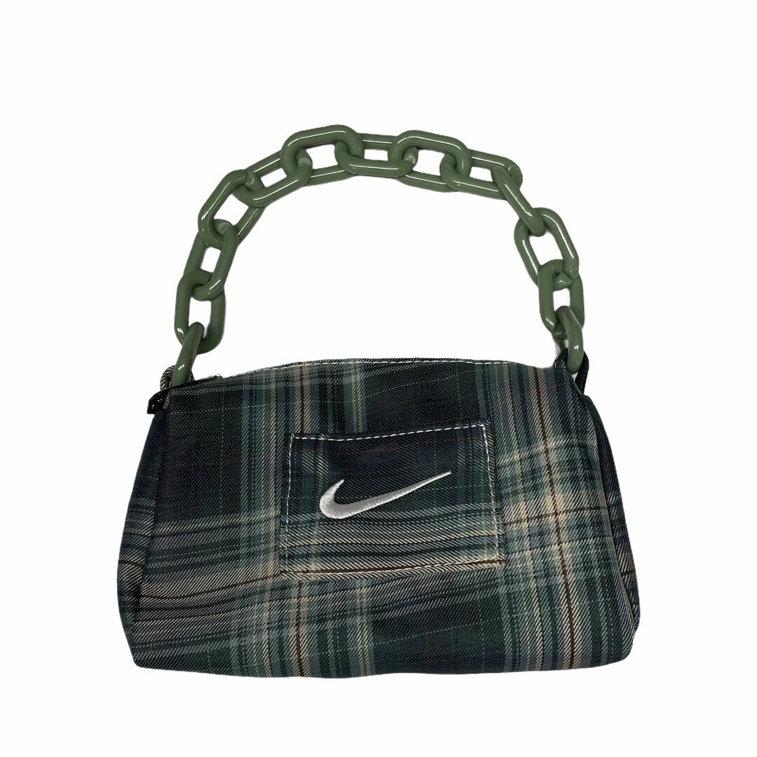 red and green plaid purse