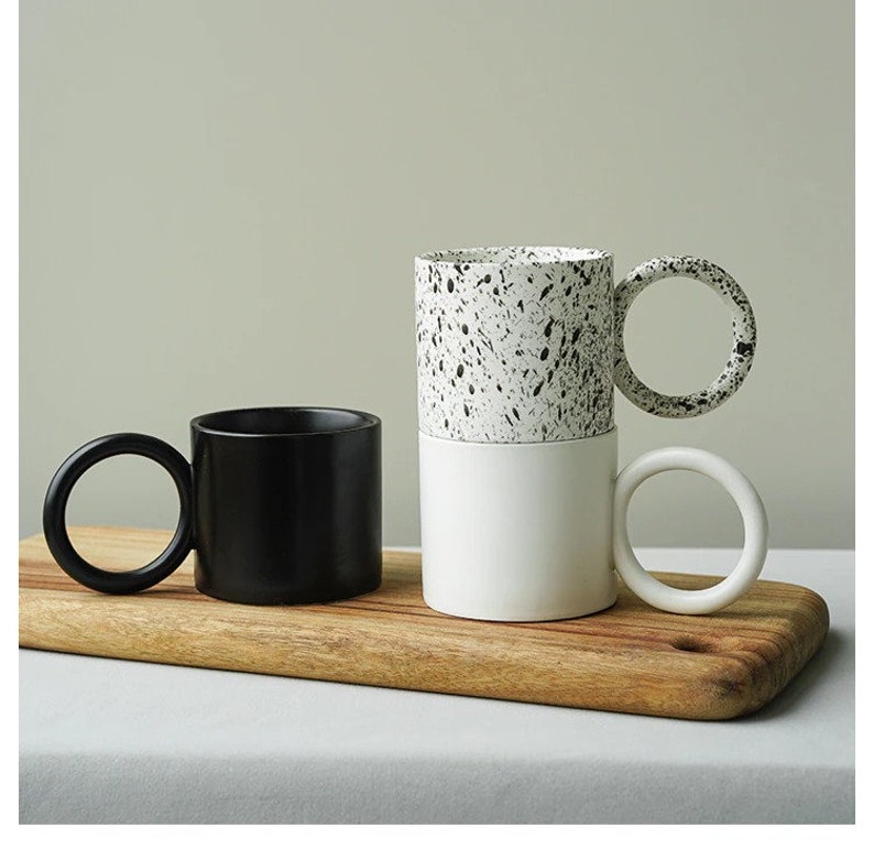 Ceramic Mug With Big Round Handle Speckled Handle Coffee Mug Etsy