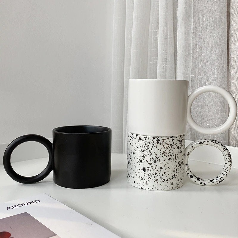 Ceramic Mug With Big Round Handle Speckled Handle Coffee Mug Etsy