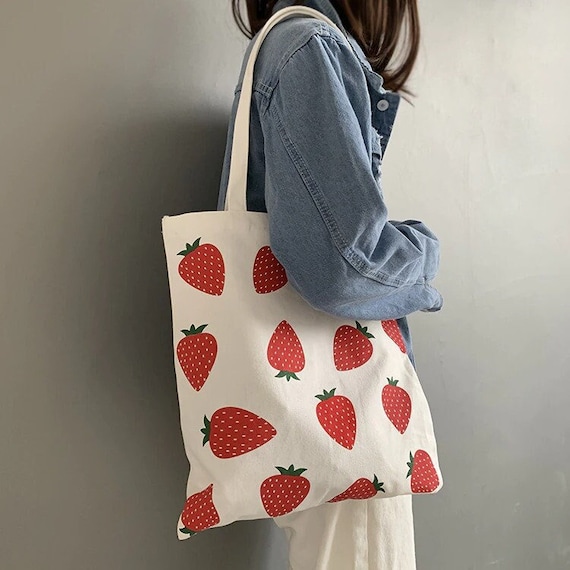 Strawberry Eco Bag Women's Tote Bag Canvas Cute Tote Bag | Etsy