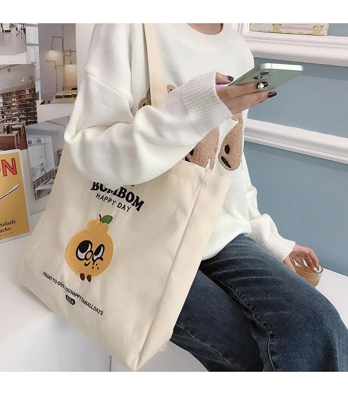Eco Bag Women's Tote Bag Canvas Cute Tote Bag Cartoon Etsy