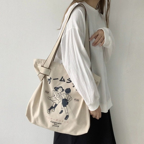 Minimalist Japanese Typography Canvas Bag Women's Tote - Etsy