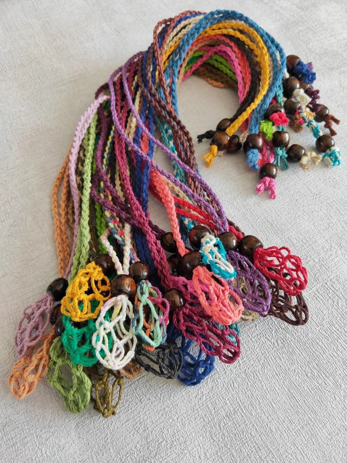 Handmade Adjustable Macrame Crystal Stone Pouch Net Necklace. Etsy UK