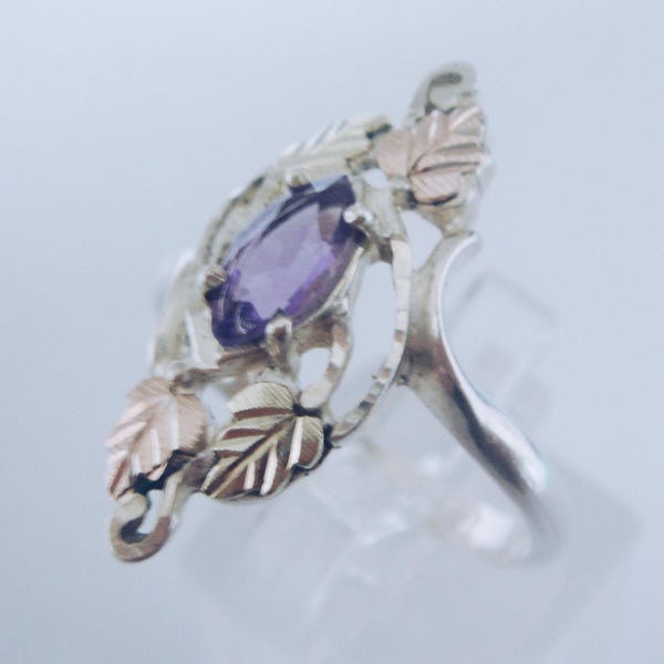 Black Hills Gold Sterling Silver & 10K Rose and Yellow Gold Amethyst Ring, Vintage, Coleman Co., CCO, South Dakota, Size 10, SHIPS FREE
