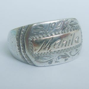 WWII Manila Philippines Trench Art, Theater Made, Solid .925 Sterling Silver & 10K Gold Sweetheart Ring, 1945, Great Collectible, SHIPS FREE