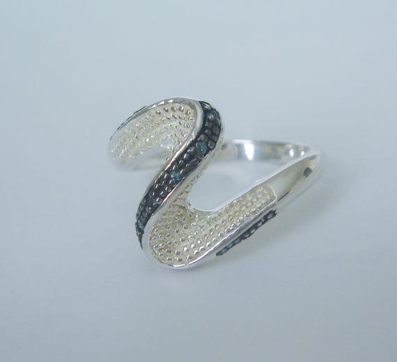 Natural Blue Diamond Ring, Solid .925 Sterling Si… - image 3