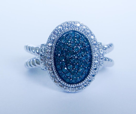 Natural Blue Diamond Ring, Solid .925 Sterling Si… - image 1