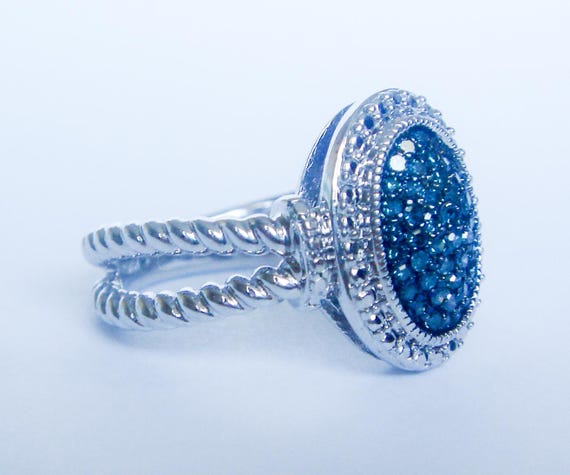 Natural Blue Diamond Ring, Solid .925 Sterling Si… - image 2