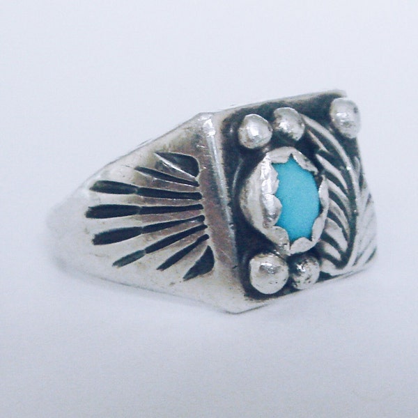 Handcrafted Solid .925 Sterling Silver & Sleeping Beauty Turquoise Ring, Navajo, Vintage, Hallmarked BL, 8.3 grams, Size 11-1/2