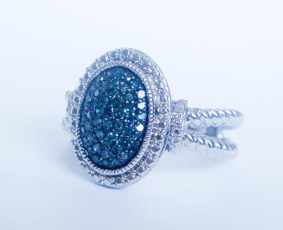 Natural Blue Diamond Ring, Solid .925 Sterling Si… - image 3