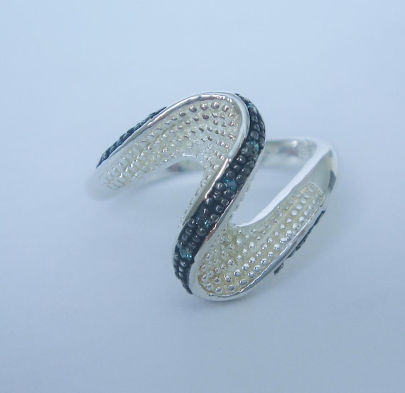 Natural Blue Diamond Ring, Solid .925 Sterling Si… - image 1