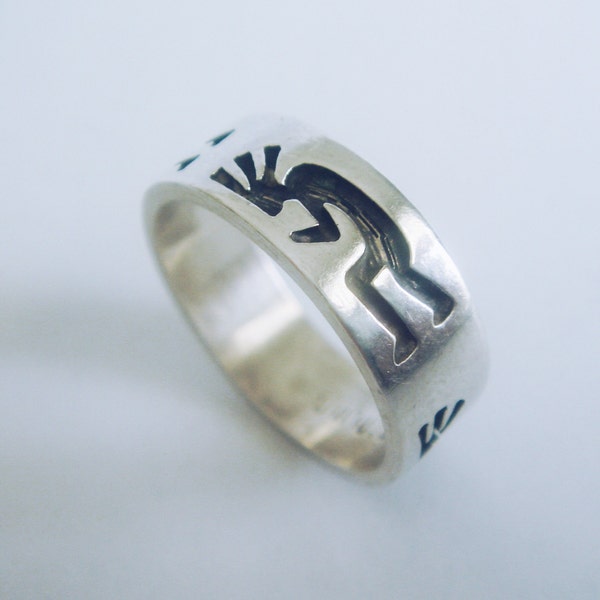 Walter Polelonema / Raymie Namingha, Hopi, Native American, Solid .925 Sterling Silver Kokopelli Ring / Band, Vintage, Signed, Size 6