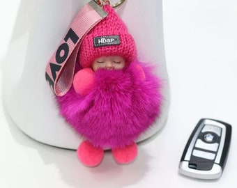 10cm Plüsch Pom Pom Schlafendes Baby Puppe Green Keychain Weicher 10cm Plüsch Pom Pom Schlafendes Baby Puppe Green Keychain Weicher