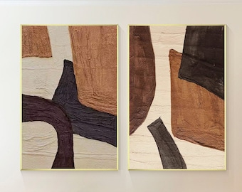 Conjunto de pintura abstracta marrón: arte mural wabi sabi con textura 3D