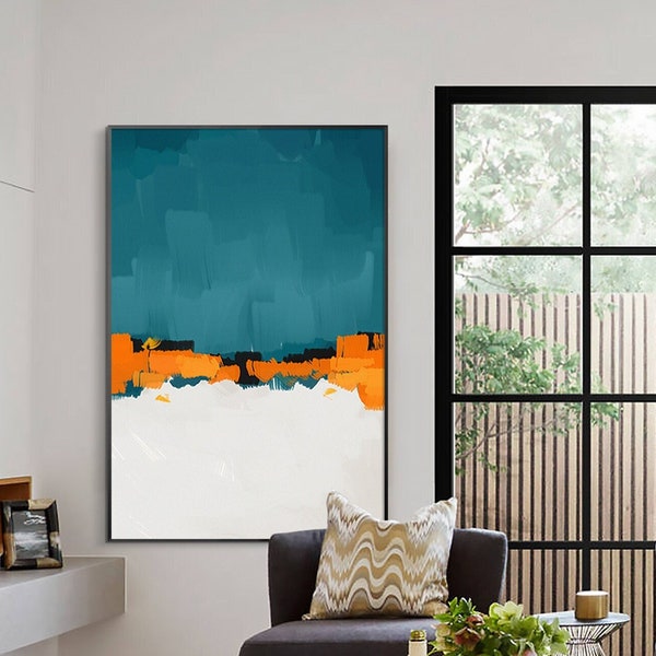3 Style Minimalist Colorful Painting Teal Blue Yellow Pink Abstract wall art Hand Painted Large Acrylic Painting Aesthetic Frame Wall Art