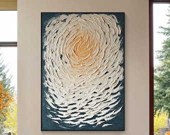 Neutral Abstract Texture Painting White Beige Modern Wall Art Large Palette Knife Canvas Minimalist Decor