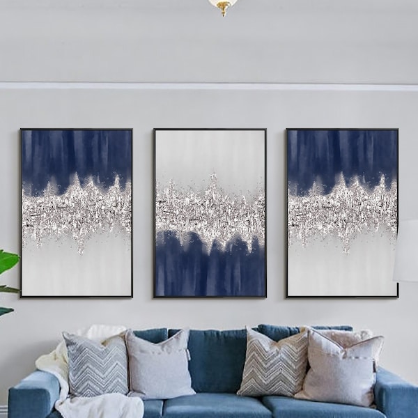 Blue and Silver Wall Art Etsy