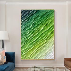 Emerald Green 3D Texture Abstract Painting: Contemporary Coastal Wall Art