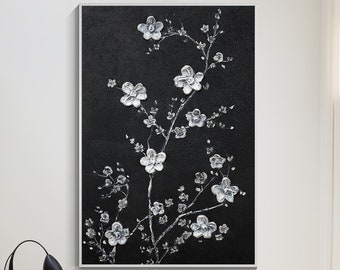3D 黒と白の花の絵画、壁アート、3D ペーパーアート、結婚式の装飾