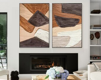 Conjunto de pintura con textura 3D abstracta en beige y marrón: Arte minimalista wabi sabi